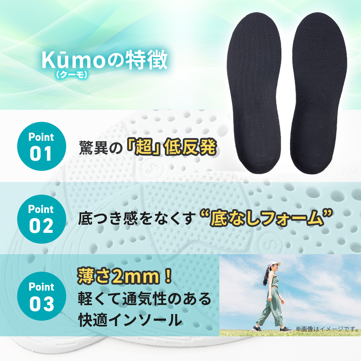 超低反発インソールkūmo(クーモ)│足裏が沼る、衝撃吸収の進化系