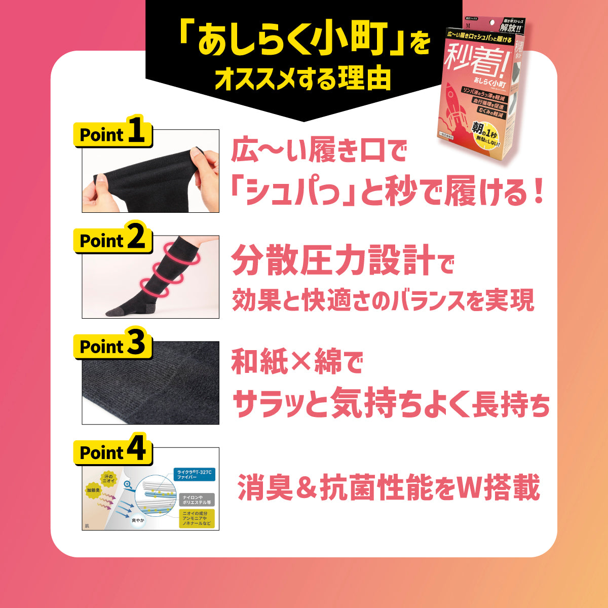 秒着！あしらく小町│秒で履ける医療機器着圧ソックス