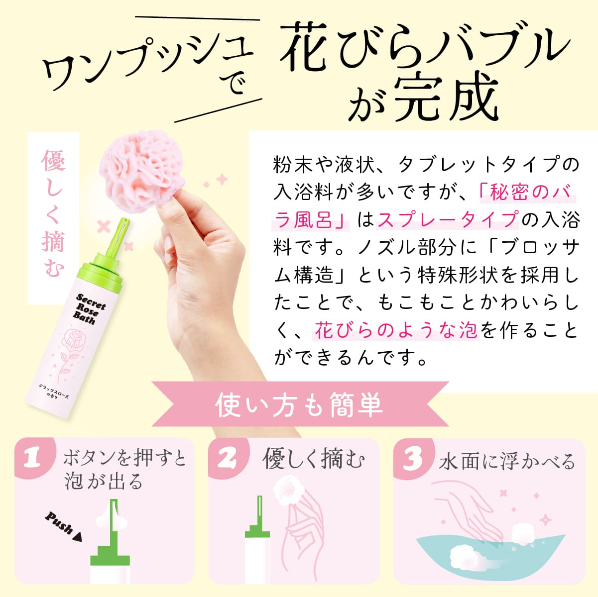 秘密のバラ風呂(単品/セット)│花びらで楽しく保湿する入浴料